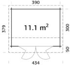 1 m2 s posuvnými dveřmi s dvojitým sklem 410 x 320 cm tl 44 mm.