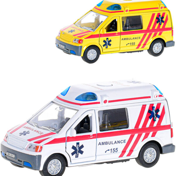 Auto Krankenwagen CZ rückwärts 14cm auf Batterie Light Sound 2 Farben Metall Auto Krankenwagen CZ rückwärts 14cm auf Batterie Light Sound 2 Farben Metall