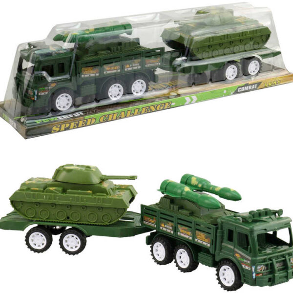 Auto-Armee-Set mit Anhänger und Panzer Militärausrüstung Plastikblister Auto-Armee-Set mit Anhänger und Panzer Militärausrüstung Plastikblister