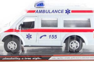 Kunststoff-Krankenwagen 15cm weiß Krankenwagen auf Schwungrad Kunststoff-Krankenwagen 15cm weiß Krankenwagen auf Schwungrad
