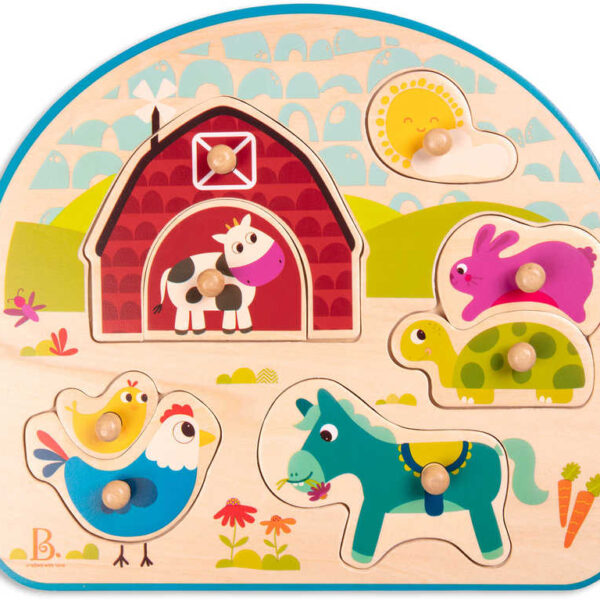 B-TOYS WOOD Baby-Puzzle Bauernhof zum Einstecken auf Brett 8 Stück B-TOYS WOOD Baby-Puzzle Bauernhof zum Einstecken auf Brett 8 Stück