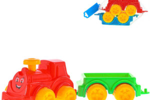 Babyzug buntes Set Lokomotive + Auto mit Gesicht 2 Farben Kunststoff Babyzug buntes Set Lokomotive + Auto mit Gesicht 2 Farben Kunststoff