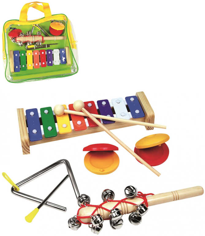 bino-drevo-set-hudebni-s-trianglem-v-tasce-4v1 BINO WOOD Musikset mit Triangel in 4in1 Tasche BINO WOOD Musikset mit Triangel in 4in1 Tasche