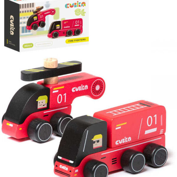 CUBIKA WOOD Firefighters Set Auto + Helikopter CUBIKA WOOD Firefighters Set Auto + Helikopter