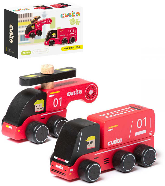 cubika-drevo-hasici-set-auticko-vrtulnik CUBIKA WOOD Firefighters Set Auto + Helikopter CUBIKA WOOD Firefighters Set Auto + Helikopter