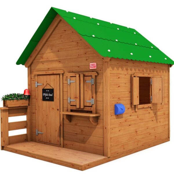 Kinderspielhaus Elijah A - mit Fensterläden mit Gründach Kinderspielhaus Elijah A - mit Fensterläden mit Gründach