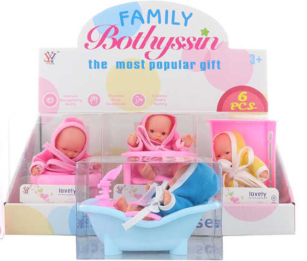 Babypuppe 10cm im Bademantel 6er Set mit Zubehör Babypuppe 10cm im Bademantel 6er Set mit Zubehör