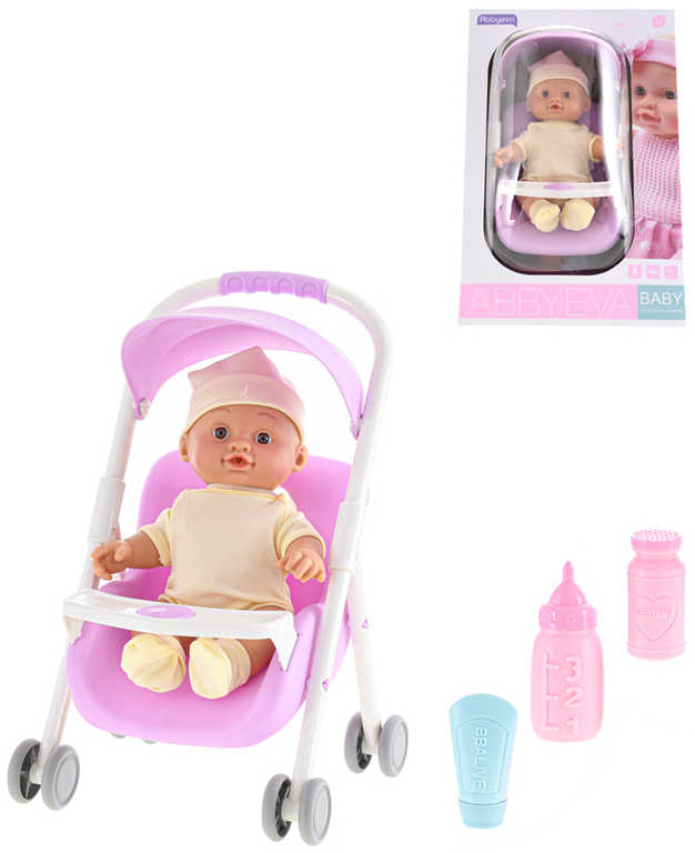 panenka-miminko-24cm-s-doplnky-v-kocarku-pije-cura-na-baterie-zvuk Baby-Puppe 24cm mit Zubehör im Kinderwagen trinkt pinkelt auf Batterie Sound Baby-Puppe 24cm mit Zubehör im Kinderwagen trinkt pinkelt auf Batterie Sound
