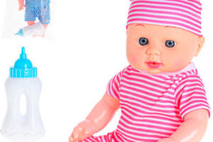 Babypuppe 29cm gestreiftes Outfit Pinkelset mit Flasche 2 Farben Babypuppe 29cm gestreiftes Outfit Pinkelset mit Flasche 2 Farben