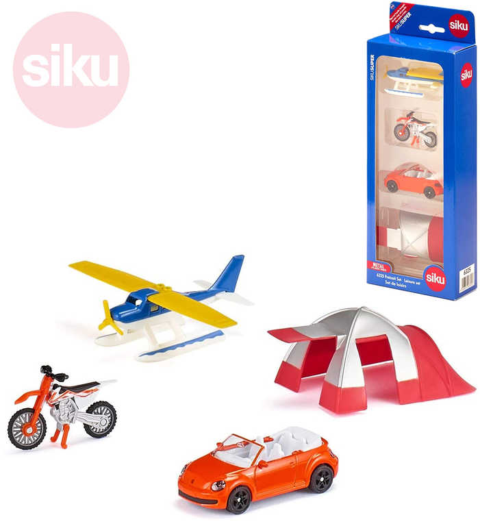 siku-set-vozidla-3ks-a-prislusenstvi-pro-volny-cas-kov-6325 SIKU Fahrzeug Set 3tlg. und Zubehör für Freizeit Metall 6325 SIKU Fahrzeug Set 3tlg. und Zubehör für Freizeit Metall 6325