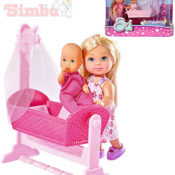 SIMBA Evička Puppe 12cm Set mit Baby in Wiege und Zubehör 2 Typen SIMBA Evička Puppe 12cm Set mit Baby in Wiege und Zubehör 2 Typen