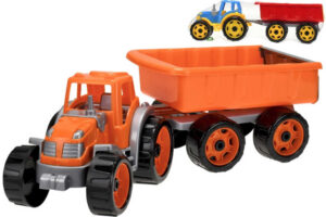 Traktor buntes Set mit Kippanhänger 54cm 2 Farben aus Kunststoff im Netz Traktor buntes Set mit Kippanhänger 54cm 2 Farben aus Kunststoff im Netz