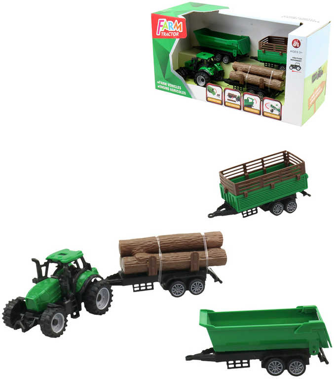 traktor-zeleny-se-3-privesy-a-kladami-dreva-herni-set-v-krabici-plast Traktor grün mit 3 Anhängern und 3 Holzscheiten Spielset im Karton Kunststoff Traktor grün mit 3 Anhängern und 3 Holzscheiten Spielset im Karton Kunststoff