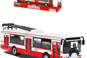 Trolleybus MHD 16cm rot und weiß aus Metall mit Rückwärtsgang im Karton Trolleybus MHD 16cm rot und weiß aus Metall mit Rückwärtsgang im Karton