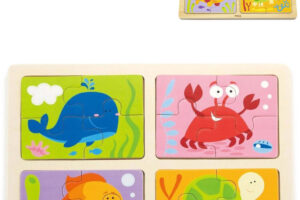 VIGA WOOD Puzzle on board 4in1 Meerestiere Baby-Puzzle 16 Teile VIGA WOOD Puzzle on board 4in1 Meerestiere Baby-Puzzle 16 Teile