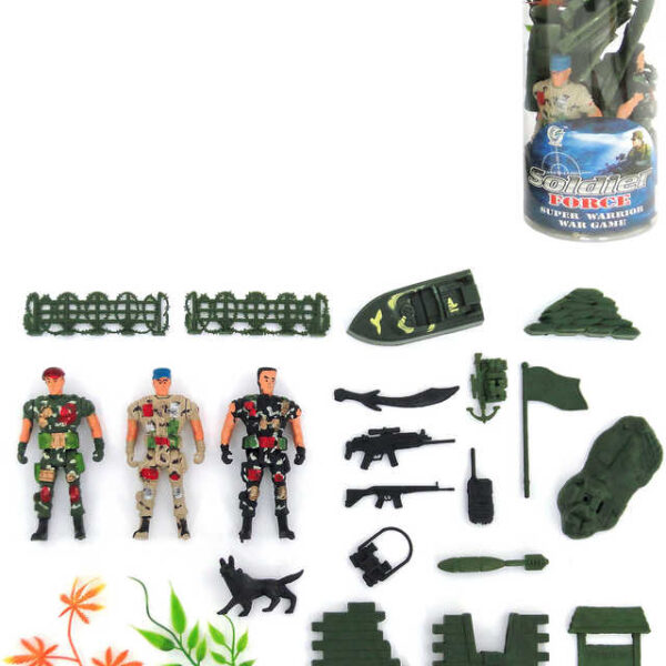 Soldaten Armee Spielset 3 Plastikfiguren Militär mit Waffen und Zubehör in einer Plastikröhre Soldaten Armee Spielset 3 Plastikfiguren Militär mit Waffen und Zubehör in einer Plastikröhre