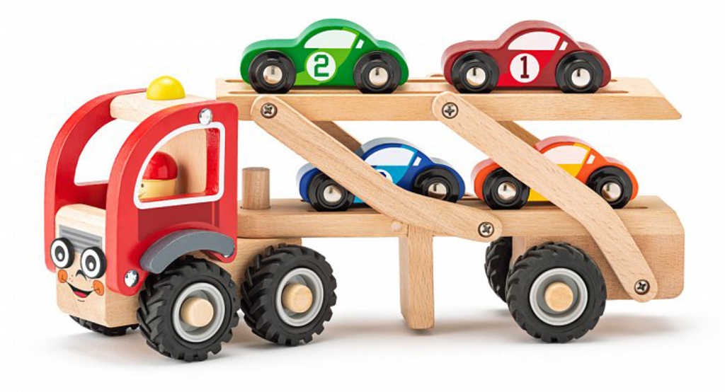 woody-drevo-set-tahac-vesely-4-zavodni-auta WOODY WOODY Set Traktor fröhlich + 4 Rennwagen WOODY WOODY Set Traktor fröhlich + 4 Rennwagen