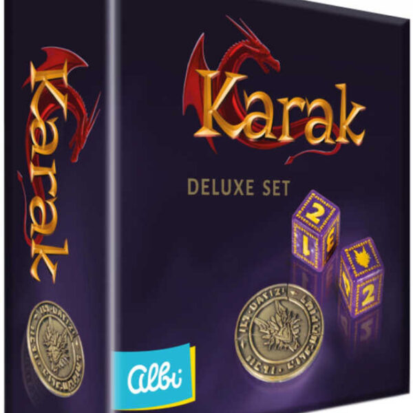 ALBI SPIEL Karak Deluxe-Set mit Metallmünze und 2 Würfeln – Erweiterung zum Spiel in der Schachtel