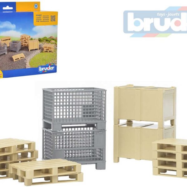 BRUDER 02415 (2415) Logistik-Set Europaletten 10 Stück mit Zubehör