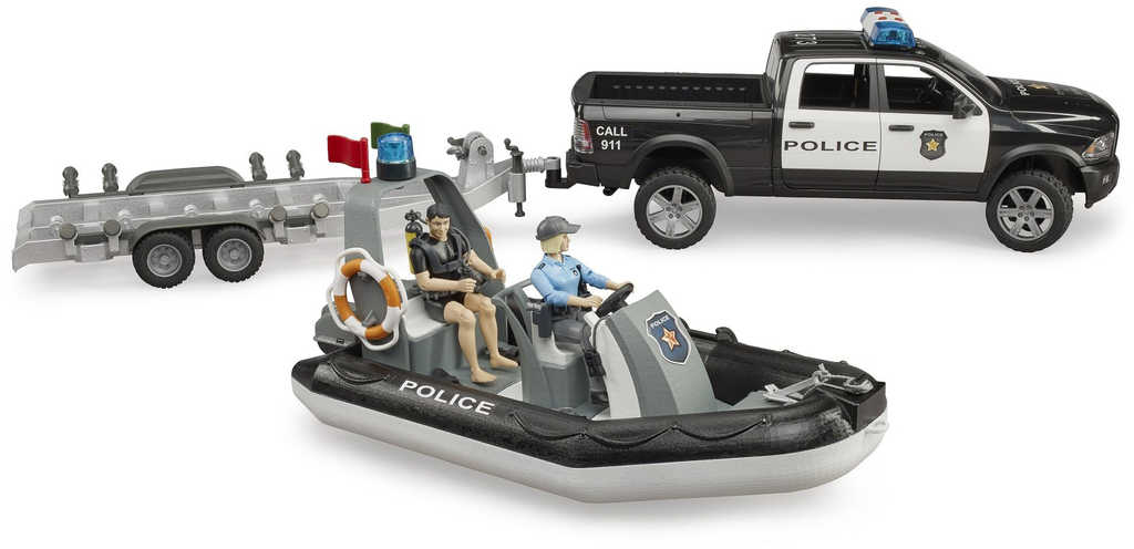 bruder-02507-auto-ram-policie-herni-set-s-clunem-a-2-figurkami BRUDER 02507 RAM-Polizeiauto-Spielset mit Boot und 2 Figuren
