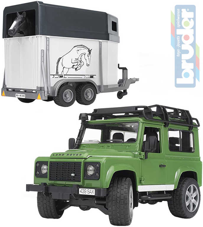 bruder-02592-2592-auto-land-rover-prepravni-s-konem BRUDER 02592 (2592) Land Rover Transportwagen mit Pferd
