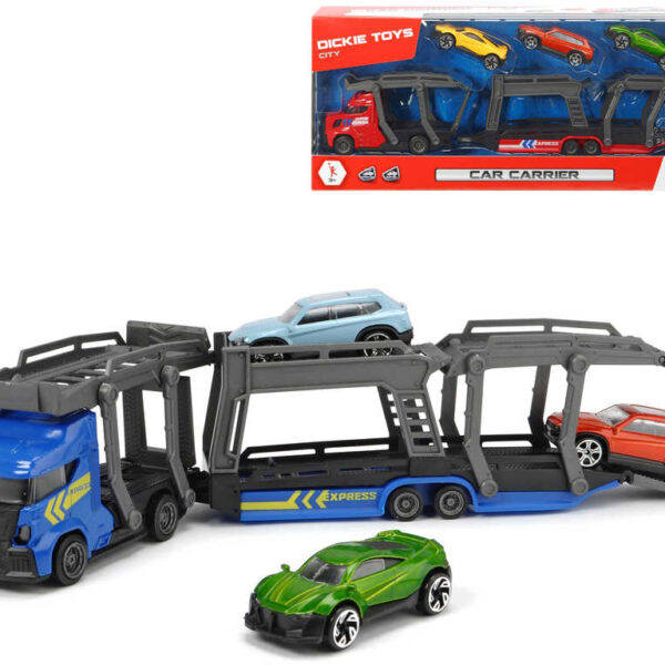 DICKIE Transportset mit 28 cm langem Transporter + 3 Spielzeugautos aus