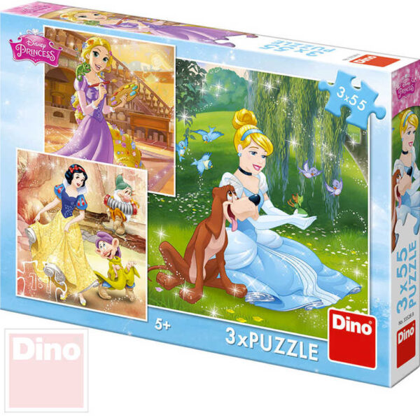 DINO-Puzzle 3x55 Teile Prinzessinnen 18x18 cm 3-in-1-Puzzle in der Schachtel