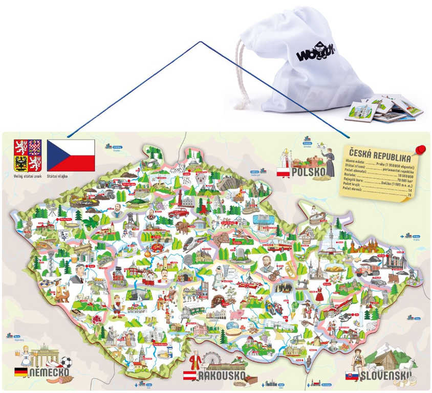 drevo-mapa-cr-magneticka-3v1-puzzle-spolecenska-hra-didakticka-pomucka HOLZ Magnetische Karte der Tschechischen Republik 3-in-1: Puzzle + Gesellschaftsspiel + Lernhilfe