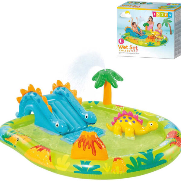 INTEX Aufblasbares Spielzentrum „Dinosaurier“ – Planschbecken mit Rutsche 57166