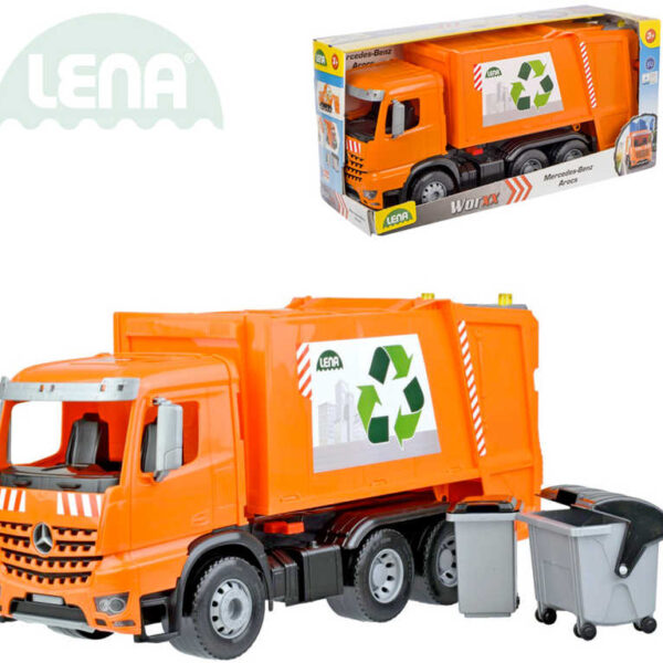 LENA Auto Mercedes Arocs Müllwagen 54 cm Set mit Mülltonne und Container im Karton