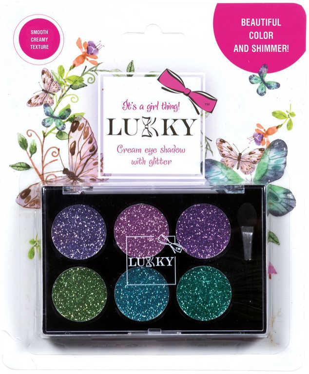 lukky-paletove-ocni-stiny-detske-se-trpytkami-a-stetcem-6-odstinu-zelena-nachova LUKKY Kinderschattenpalette mit Glitzer und Pinsel