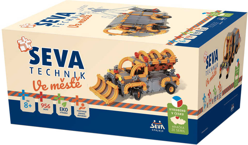 seva-technik-ve-meste-plastova-xl-stavebnice-956-dilku-v-krabici SEVA TECHNIK „In der Stadt“ – Kunststoff-XL-Bausatz mit 956 Teilen in der Verpackung