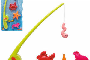 SIMBA Fischfang-Set mit Magnetangel (36 cm) + 3 kleine Plastiktierchen auf einer Karte