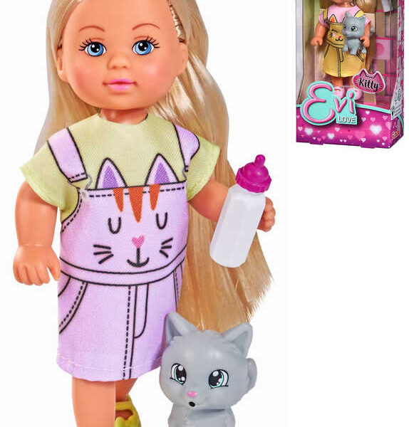 SIMBA Puppe Evička Kitty Set mit Kätzchen und Trinkflasche
