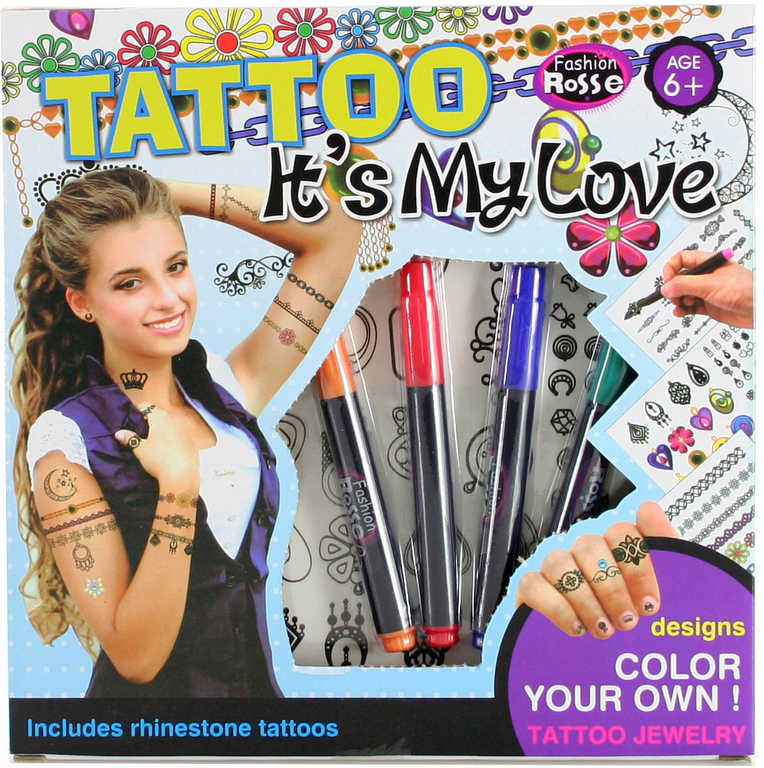 tetovani-holcici-set-s-fixami-a-ozdobnymi-kaminky-v-krabici Tattoo-Set für Mädchen mit Stiften und Schmucksteinen in einer Schachtel