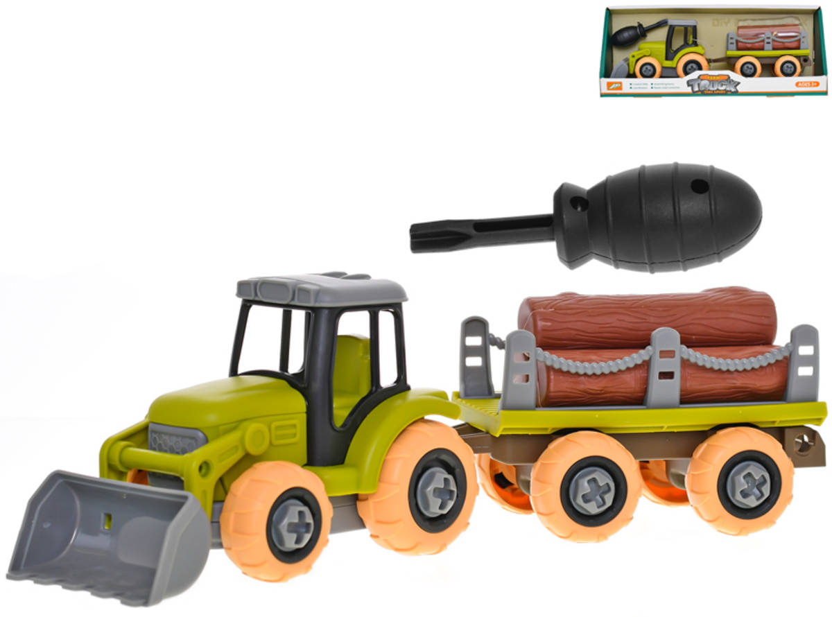 traktor-s-vleckou-montazni-sroubovaci-set-s-nastrojem-a-kladami-dreva-volny-chod Traktor mit Anhänger – Schraubbausatz mit Werkzeug und Holzscheiten