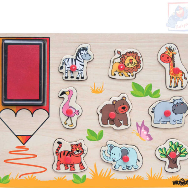 WOODY HOLZ-Stempel-Puzzle „Exotische Tiere“ 2-in-1