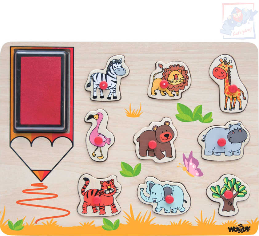 woody-drevo-puzzle-vkladaci-razitka-exoticka-zviratka-2v1 WOODY HOLZ-Stempel-Puzzle „Exotische Tiere“ 2-in-1
