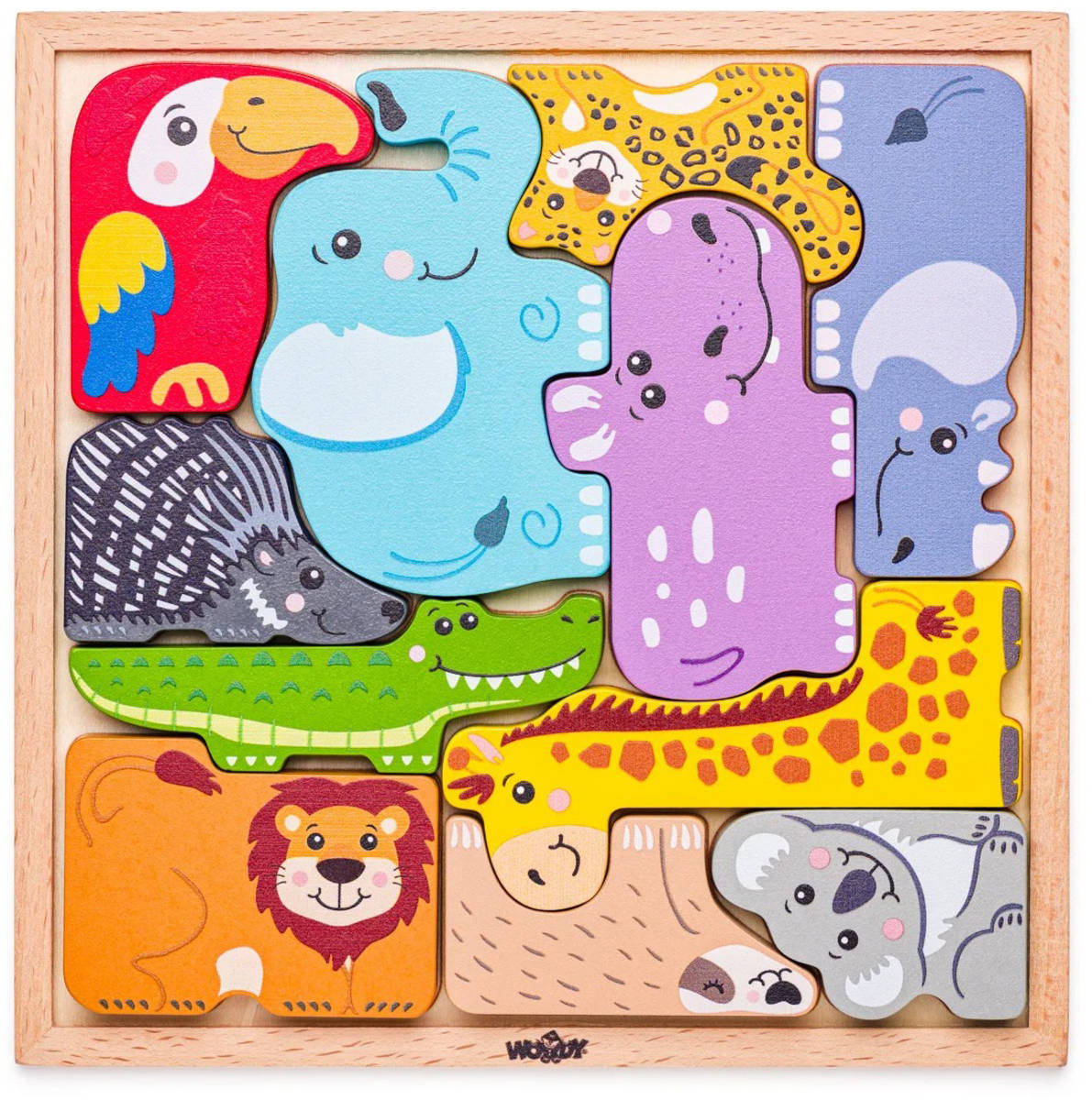 woody-drevo-puzzle-zviratka-11-dilku-na-desce WOODY HOLZ-Puzzle „Tierchen“