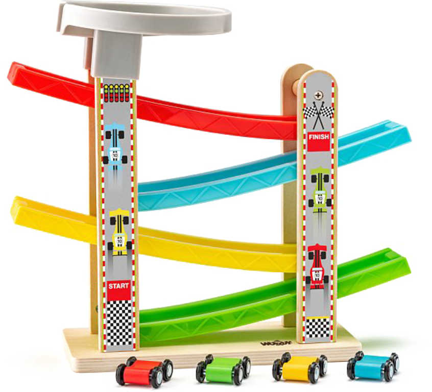 woody-drevo-set-draha-se-4-preklapecimi-auticky WOODY DŘEVO Set mit 4 Kippautos
