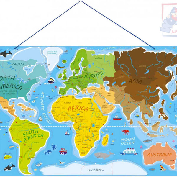 WOODY HOLZ „Die Welt in Bildern“ 77 x 47 cm Lernpuzzle 2-in-1-Weltkarte 86 Teile