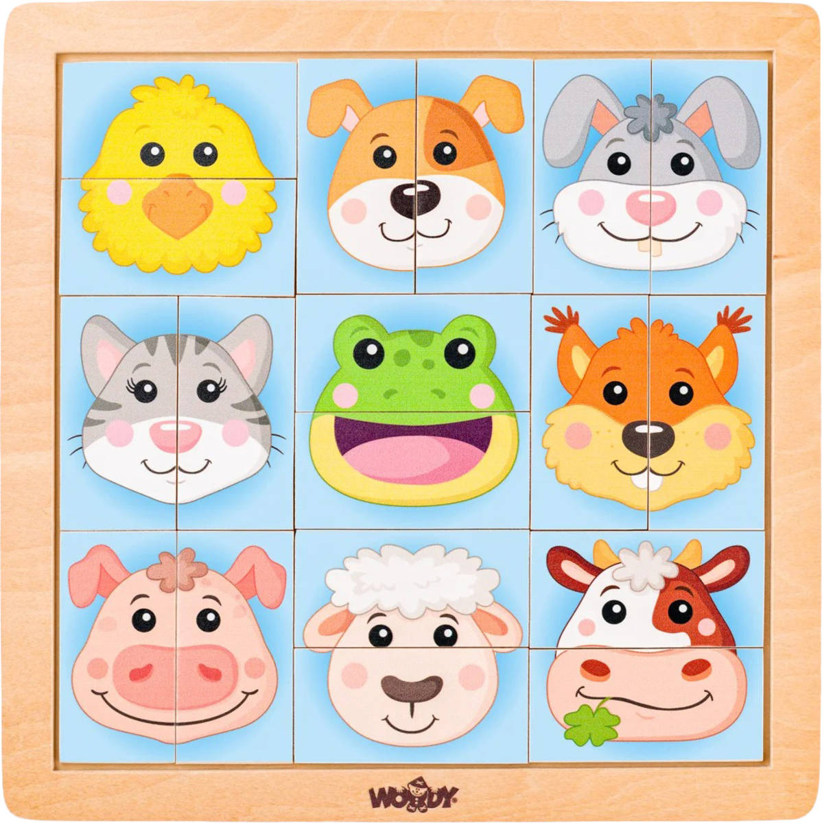 woody-drevo-zvireci-hlavicky-domaci-baby-skladacka-na-desce-18-dilku WOODY HOLZ Tierköpfe