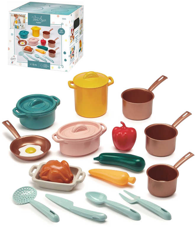ecoiffier-nadobi-detske-barevne-herni-set-s-potravinami-20ks-v-krabici-plast ECOIFFIER Buntes Kinderspielgeschirr-Set mit Lebensmitteln