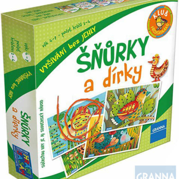 GRANNA Spiel „Schnüre und Löcher“ – Kreativ-Set: 4 Karten mit 8 Schnüren zum Sticken von Motiven