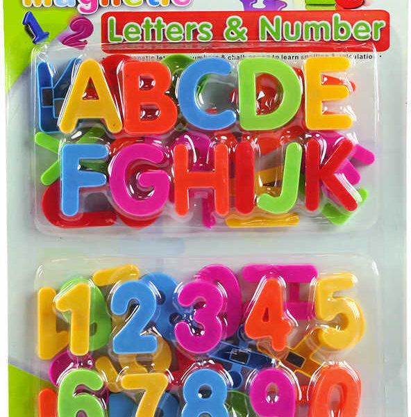 Bunte magnetische Zahlen und Buchstaben