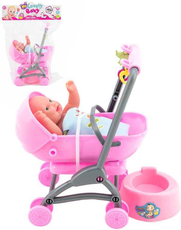 panenka-kloubova-miminko-set-s-kocarkem-a-nocnikem-v-sacku-plast Gelenkpuppe „Baby“ im Set mit Kinderwagen und Töpfchen in einer Plastiktüte