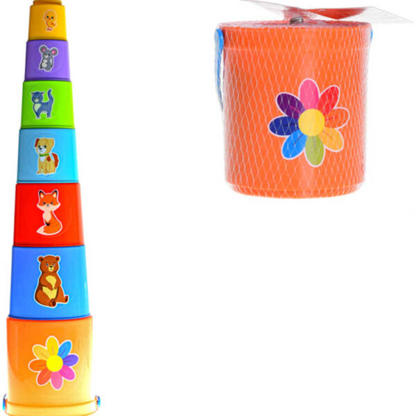 Pyramide Baby – zusammensteckbares Turm-Set mit 6 stapelbaren Bechern in einem Eimer