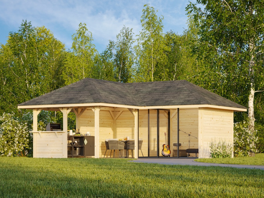 zahradni-domek-s-pergolou-bianca-24-9-m2-s-posuvnymi-dvermi-s-dvojitym-sklem-set-509 Gartenhaus mit Pergola „Bianca“