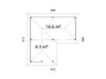 Gartenhaus mit Pergola „Bianca“, 24,9 m² (mit Schiebetüren) – Set 222 – Bild 5