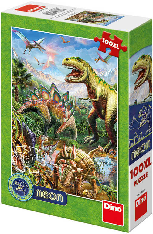dino-puzzle-100-dilku-xl-svet-dinosauru-33x47cm-sviti-ve-tme-skladacka DINO-Puzzle